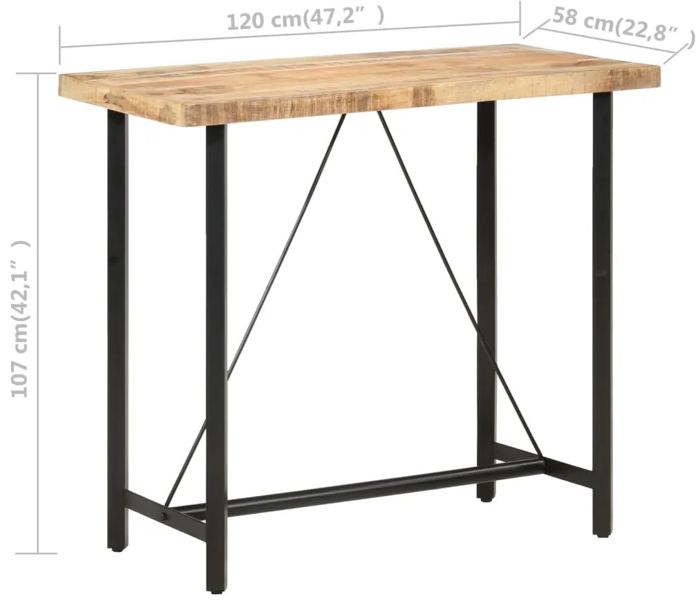 Mesa de bar 120x58x107 cm madeira de mangueira áspera