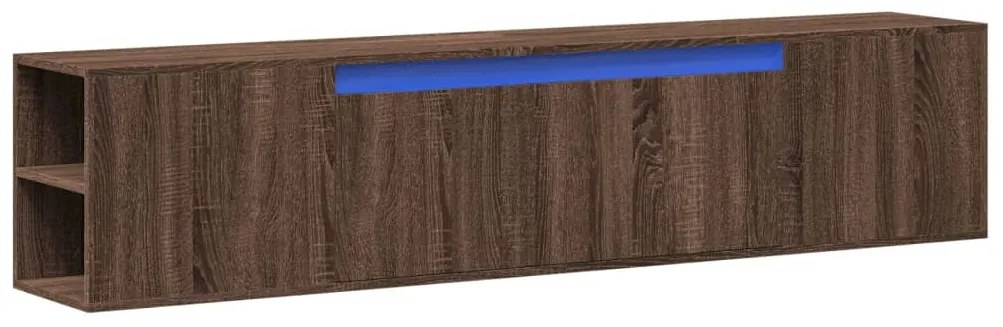 Móvel parede p/ TV c/ luzes LED 180x31x39,5cm carvalho castanho