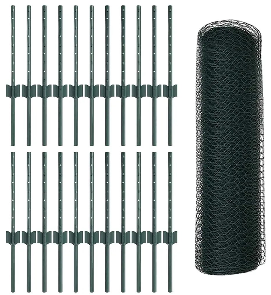 Postes de Cerca vidaXL 11 pcs U-Channel Verde 40 cm Aço