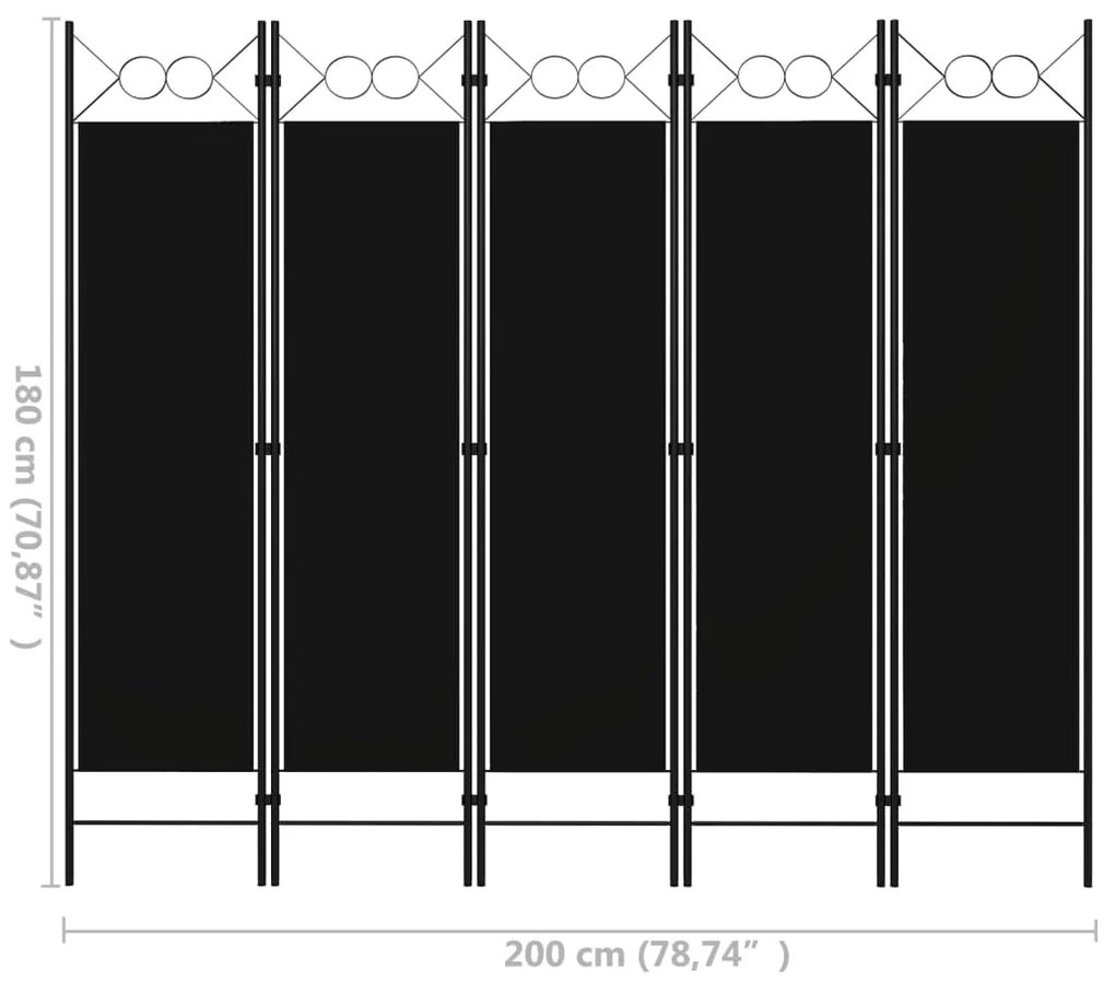 Divisória de quarto com 5 painéis 200x180 cm preto