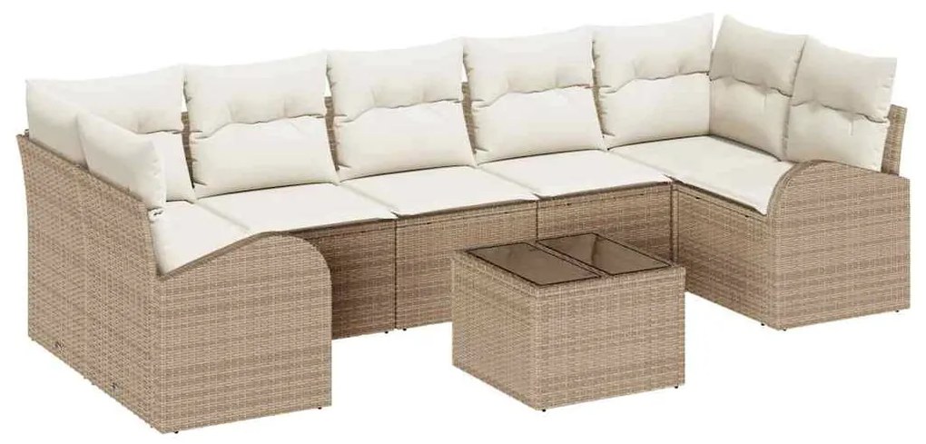 Conjunto de Sofá de Jardim de 8 Peças com Almofadas Bege Rattan Poliés