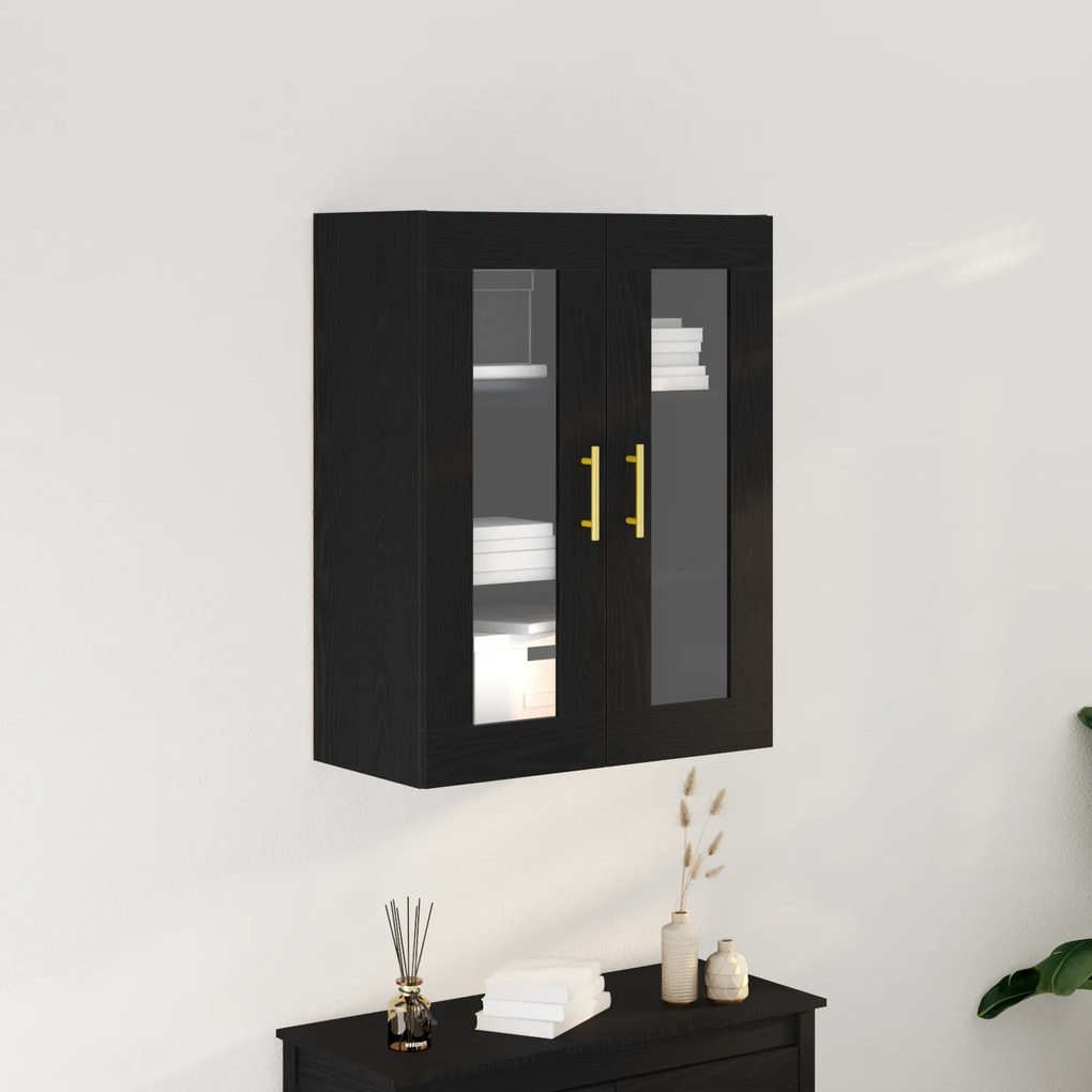 Armário de Parede vidaXL com Portas de Vidro Carvalho Preto 69,5x34x90 cm