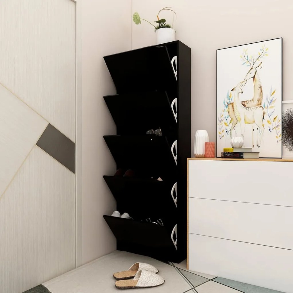 vidaXL Armário sapatos c/ 5 portas contraplacado 59x24x167 cm preto