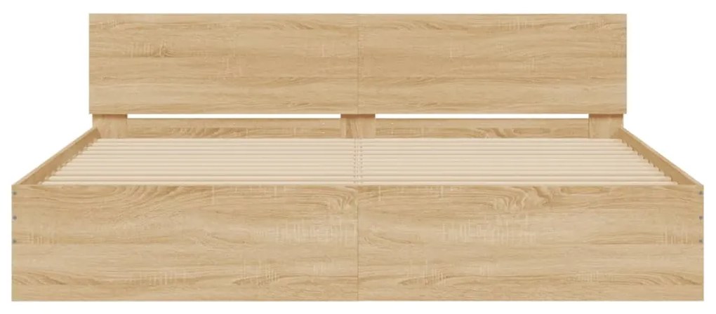 Estrutura cama c/ cabeceira/luzes LED 200x200cm carvalho sonoma