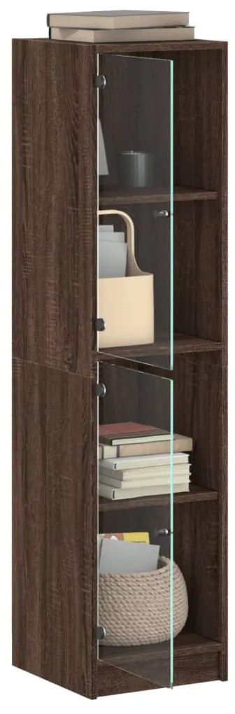 Aparador Soft - Com Portas de Vidro - Cor Castanho - 35x37x142 cm - De