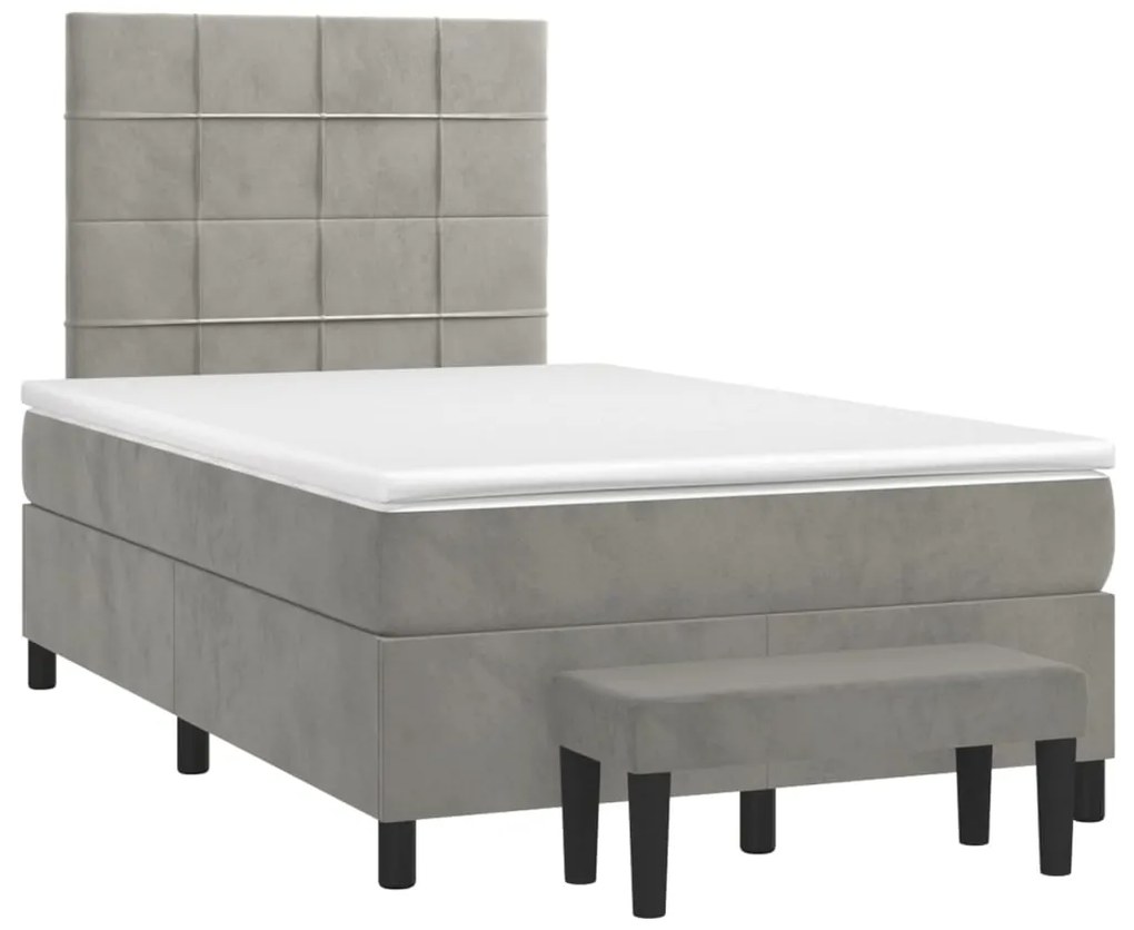 Cama boxspring c/ colchão 120x200 cm veludo cinzento-claro