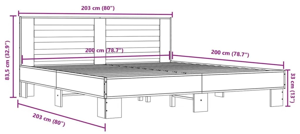 Estrutura de cama 200x200 cm derivados madeira/metal