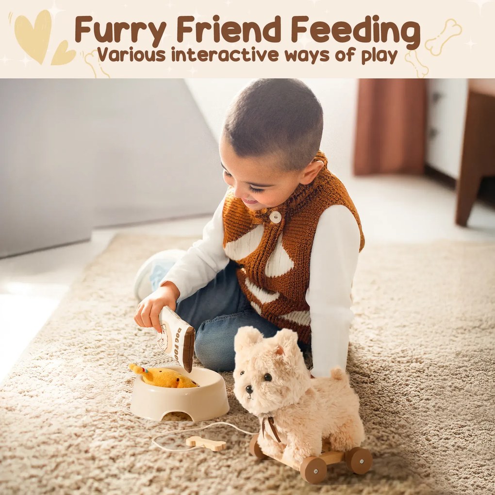 Brinquedo para crianças pequenas cachorrinho de puxar com casota e acessórios