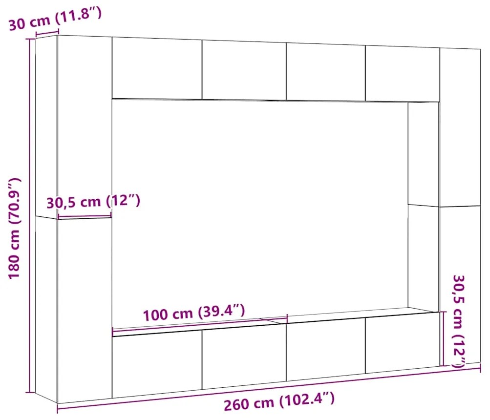 armários de TV montados na parede 8 pcs madeira velha