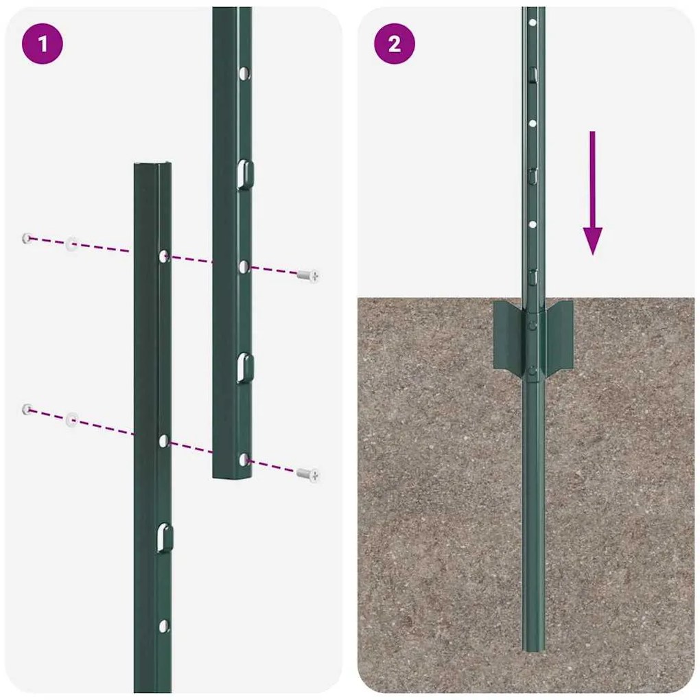 Postes de Cerca 11 pcs Canal em U Verde 100 cm de Aço
