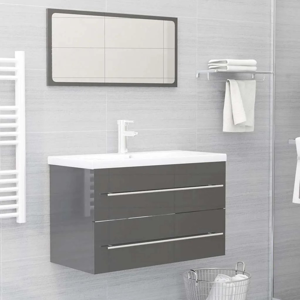 vidaXL 2 pcs conj. móveis casa de banho contraplacado cinza brilhante