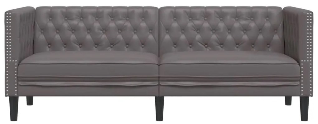 Sofá chesterfield 3 lugares couro artificial cinzento