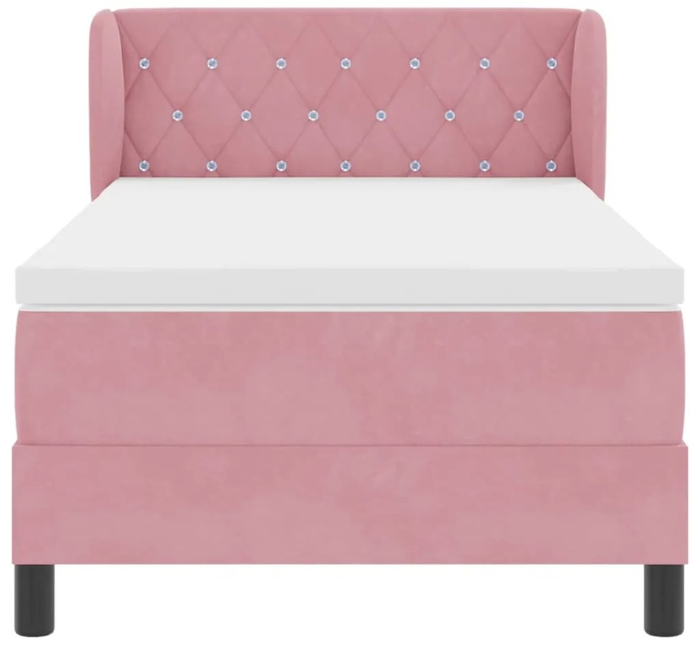 Cama Box Spring com Colchão Cor-de-Rosa 90x200 cm em Veludo