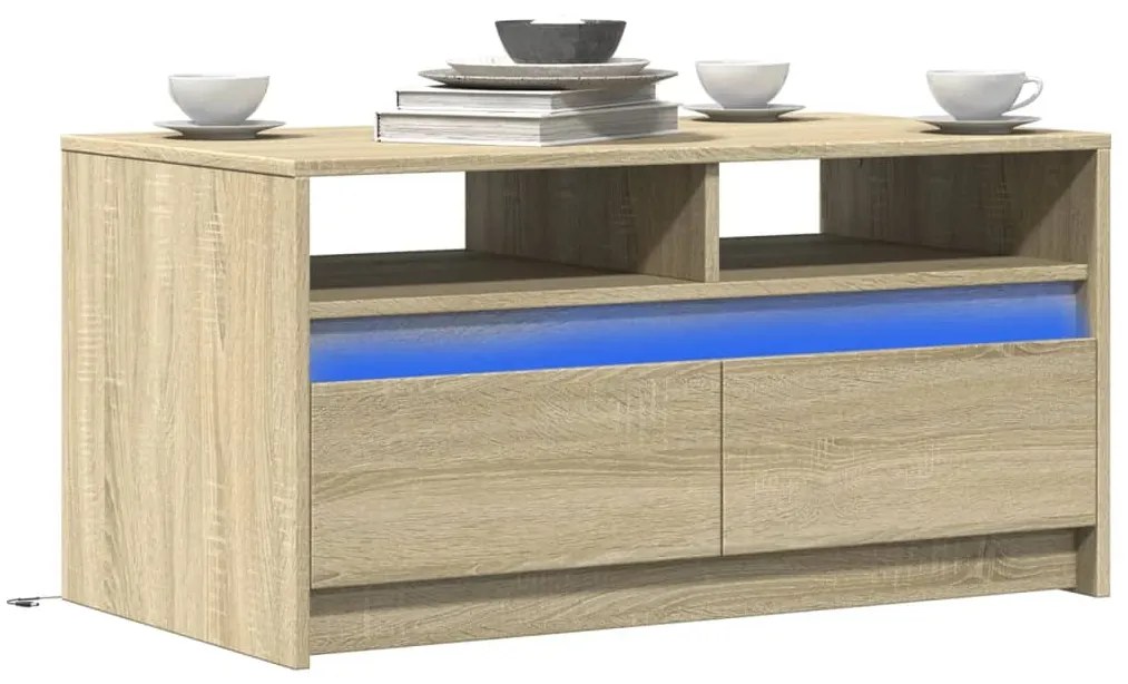 vidaXL Mesa de centro c/ luzes LED derivados madeira carvalho sonoma