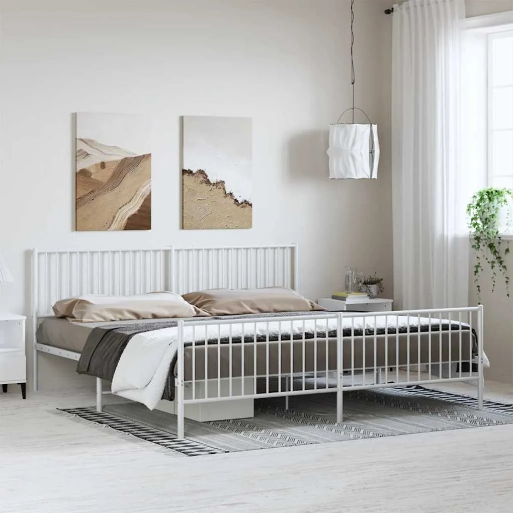 Estrutura de cama com cabeceira e pés 193x203 cm metal branco