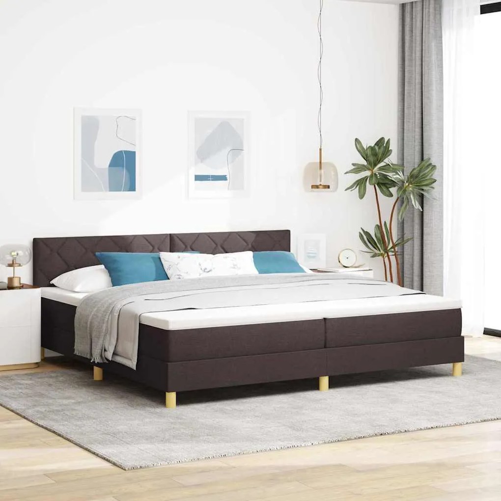 Cama Box com Colchão e LED Castanho Escuro 200x200 cm Tecido