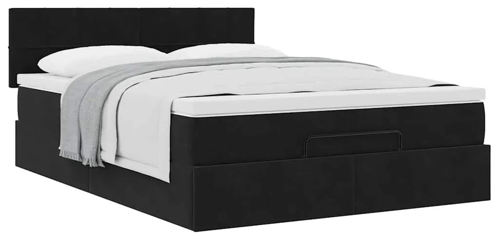 Estrutura de cama otomana com colchão 140x200 cm veludo preto