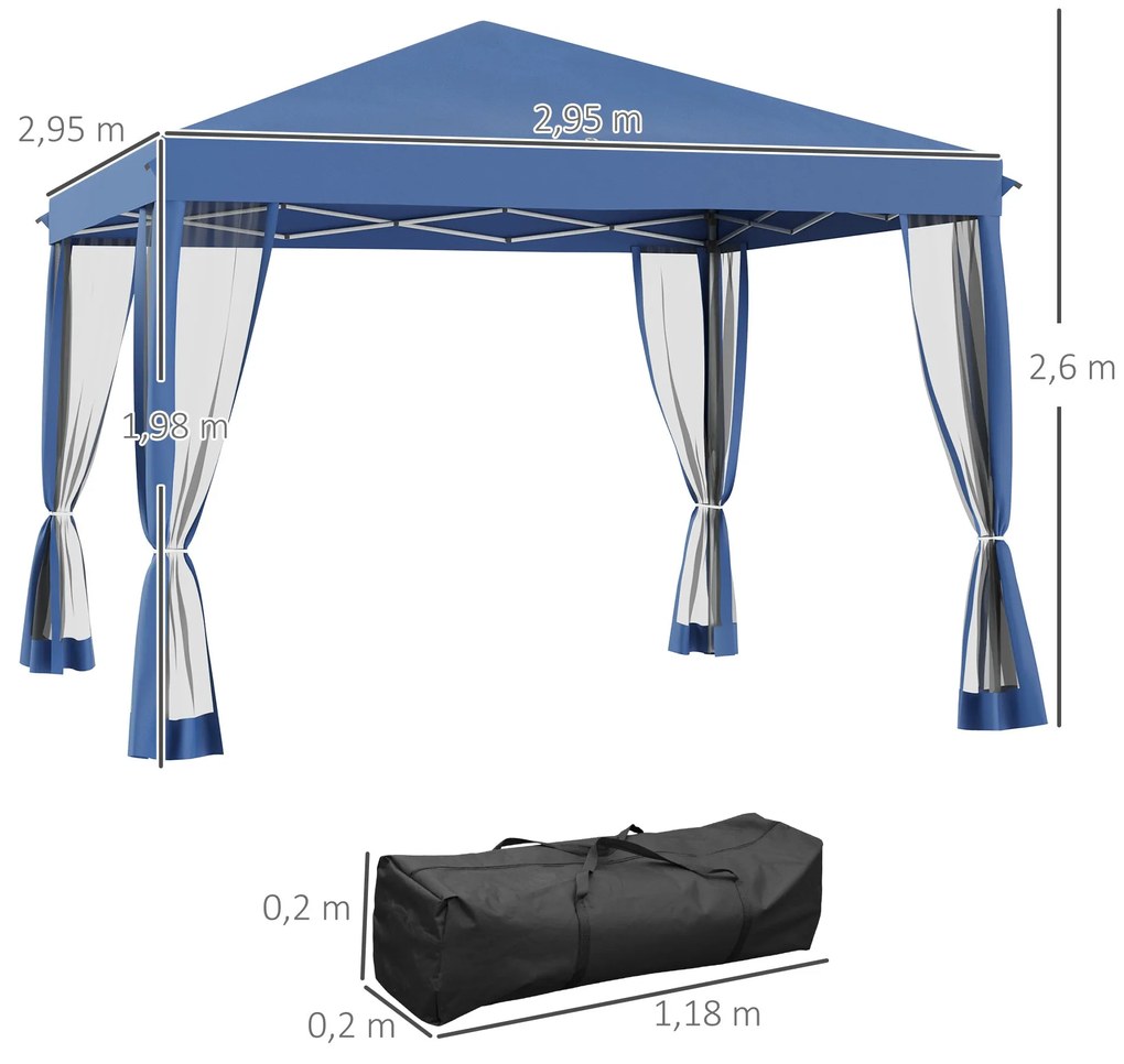 Outsunny Tenda Dobrável 295x295x260 cm Tenda de Jardim com 4 Paredes L