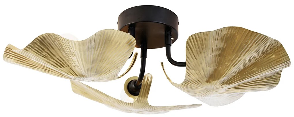 Candeeiro de teto oriental latão com preto 3 luzes - Louka Oriental