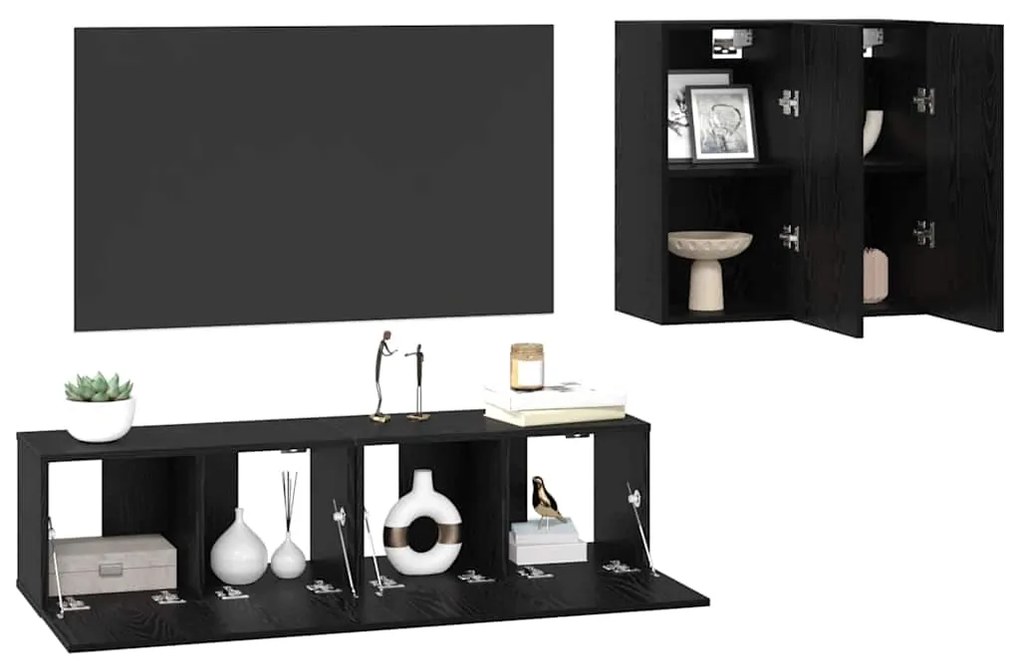Conjunto de Armários para TV 4 pcs Carvalho Preto