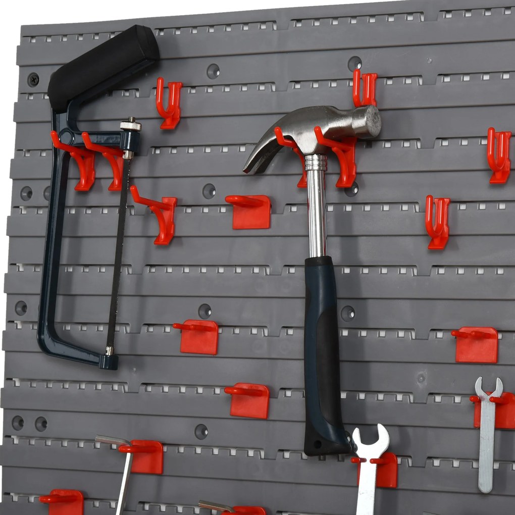 DURHAND Estante de Parede com Sistema de Armazenamento 95,5x23x53,5cm Suporte para Ferramentas com 54 Peças 50 Ganchos para Oficina Garagens