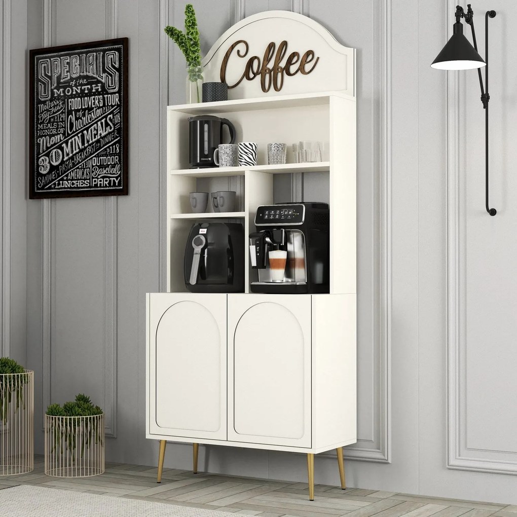 Armário de Cozinha/Sala "Caffè" - Creme e Dourado - 81.3x201x35cm - De