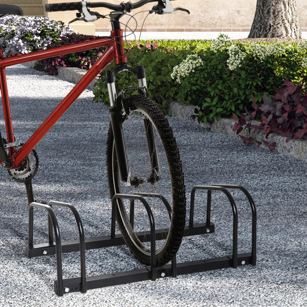 HOMCOM Estacionamento para 3 Bicicletas Suporte de Aço para Estacionar Bicicletas no chão para Interior e Exterior 70,5x33x27cm Preto