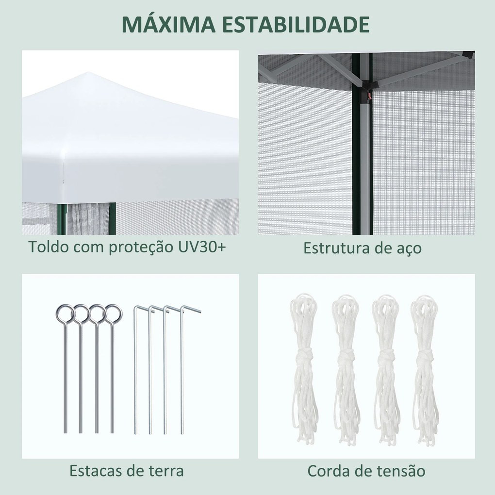 Outsunny Tenda Dobrável 2,7x2,7cm Tenda de Jardim com Proteção UV30 Altura Ajustável em 3 Níveis 2 Janelas e Bolsa de Transporte para Pátio Varanda Branco e Verde