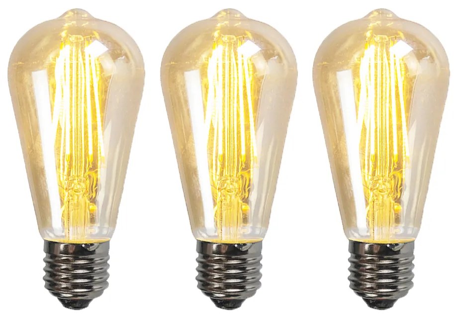Conjunto de 3 Lâmpadas LED reguláveis E27 ST64 Dourado 5W 450lm 2200K