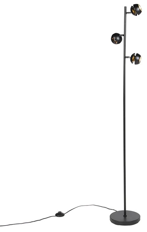 Candeeiro de pé moderno 3-luzes preto com interior dourado - Buell Deluxe Moderno