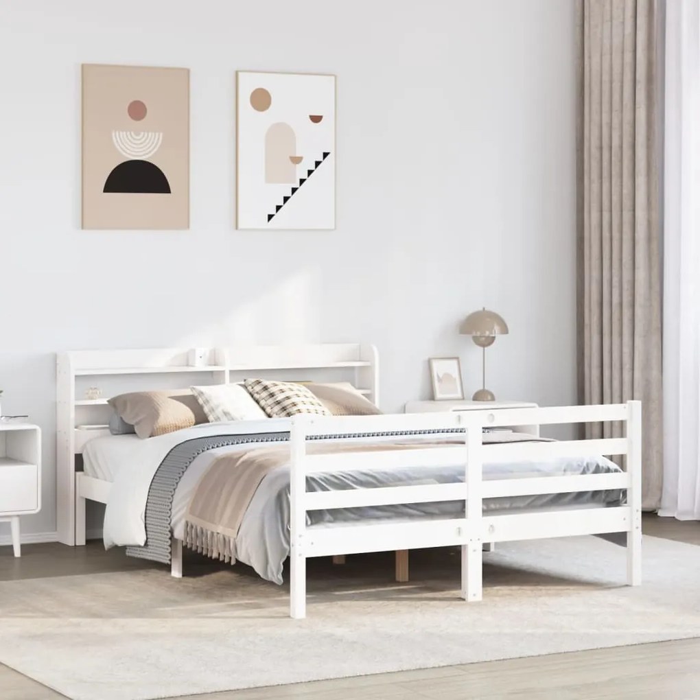 Estrutura de cama c/ cabeceira 150x200 cm pinho maciço branco