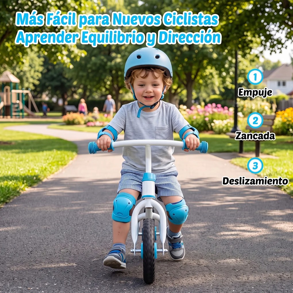 Bicicleta Sem Pedais Infantil, 73 x 44 x 50 cm, Guiador e Selim Reguláveis, Azul+Branco