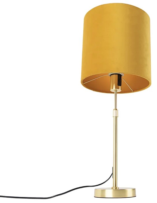 Candeeiro de mesa dourado/latão com cúpula de veludo amarelo 25 cm - Parte Country / Rústico