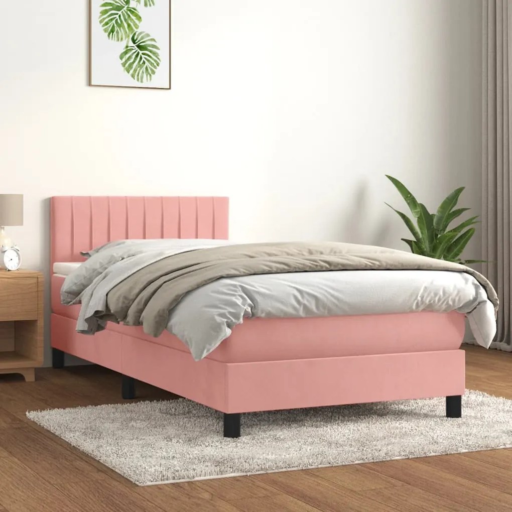 Cama com molas/colchão 90x190 cm veludo rosa