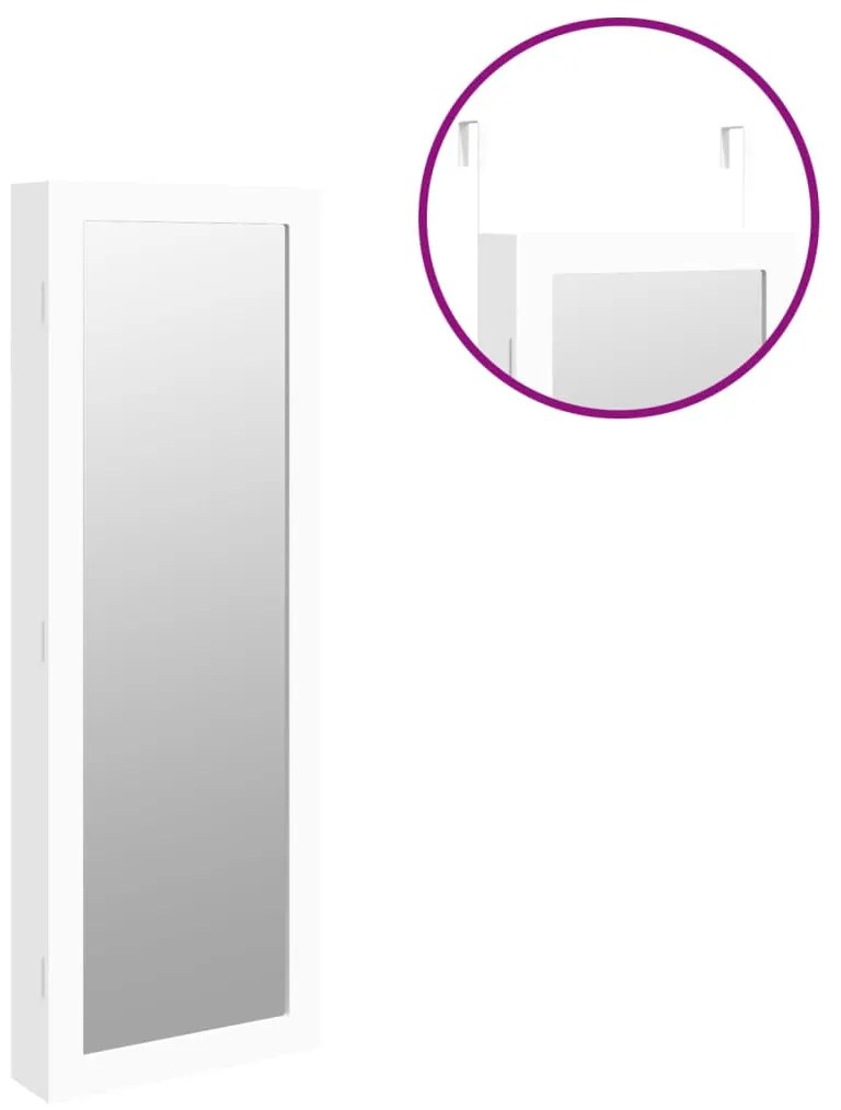 Móvel para joias de parede espelhado 37,5x10x106 cm branco