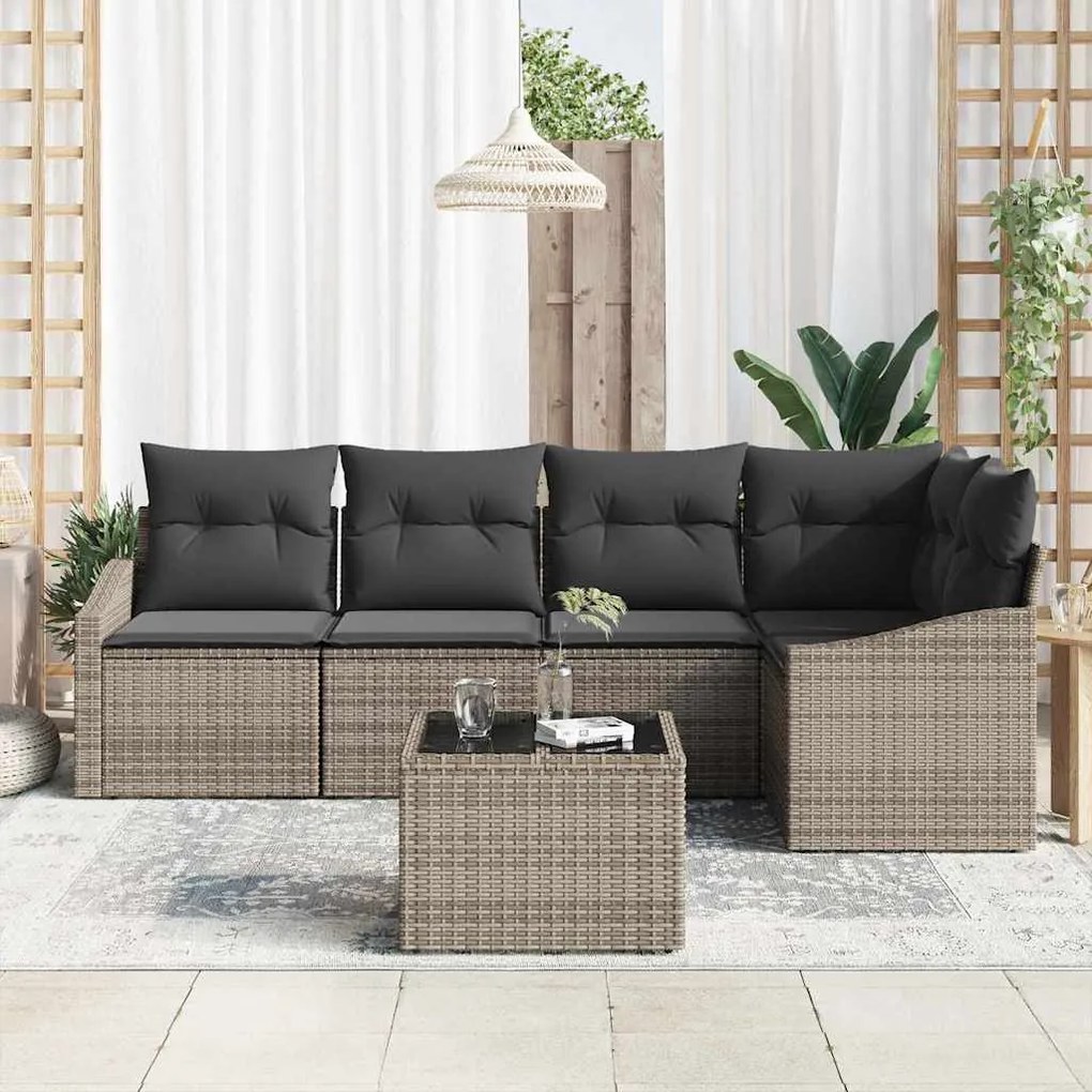 Conjunto de Jantar de Jardim com 5 Peças e Almofadas em Rattan Sintéti