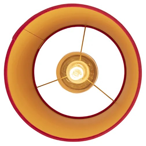 Candeeiro de teto com abajur de veludo vermelho com dourado 25 cm - Combi Preto Clássico / Antigo