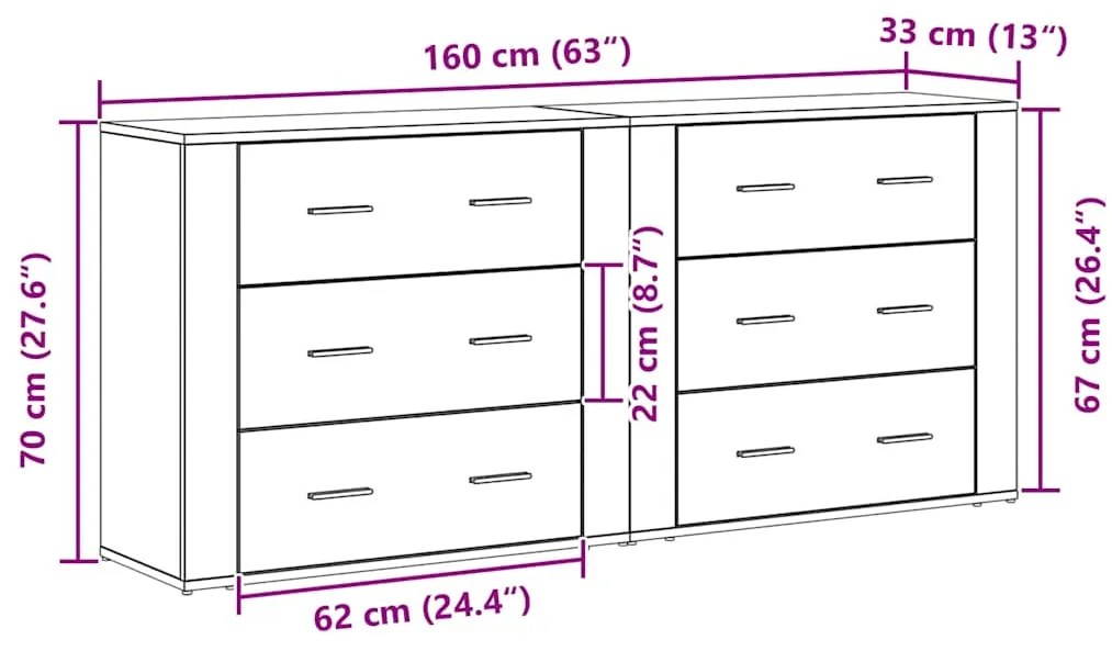 Buffets 2 pcs Carvalho Preto Madeira Engenheirada