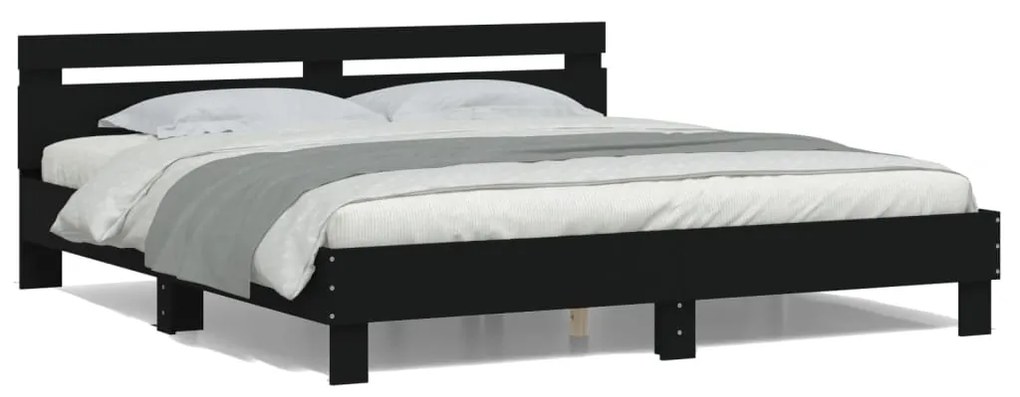 vidaXL Estrutura de cama com cabeceira e luzes LED 160x200 cm preto