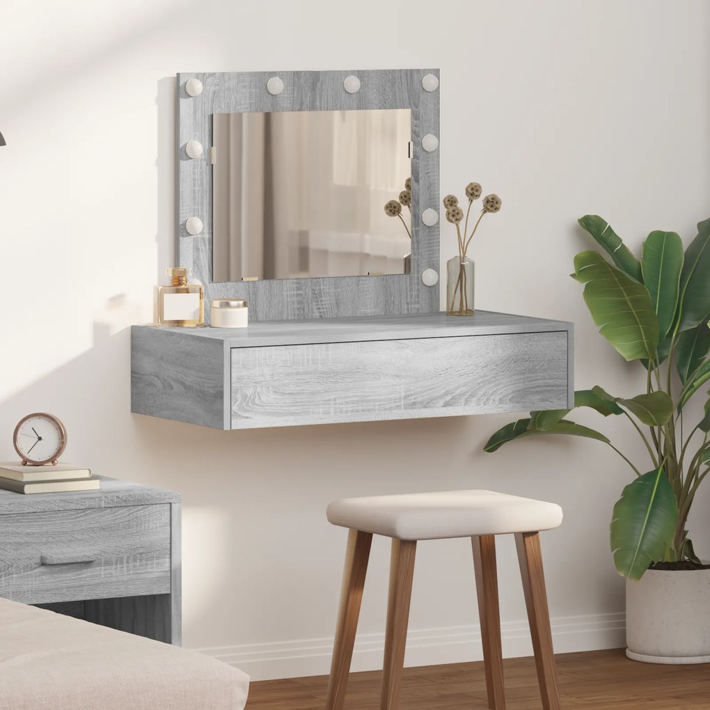 vidaXL Mesa de Toucador Suspensa com Luzes de LED Cinza Sonoma