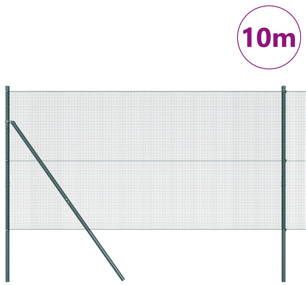 Conjunto de Poste de Cerca Conjunto de 2 Verde Metal 10 x 1 m