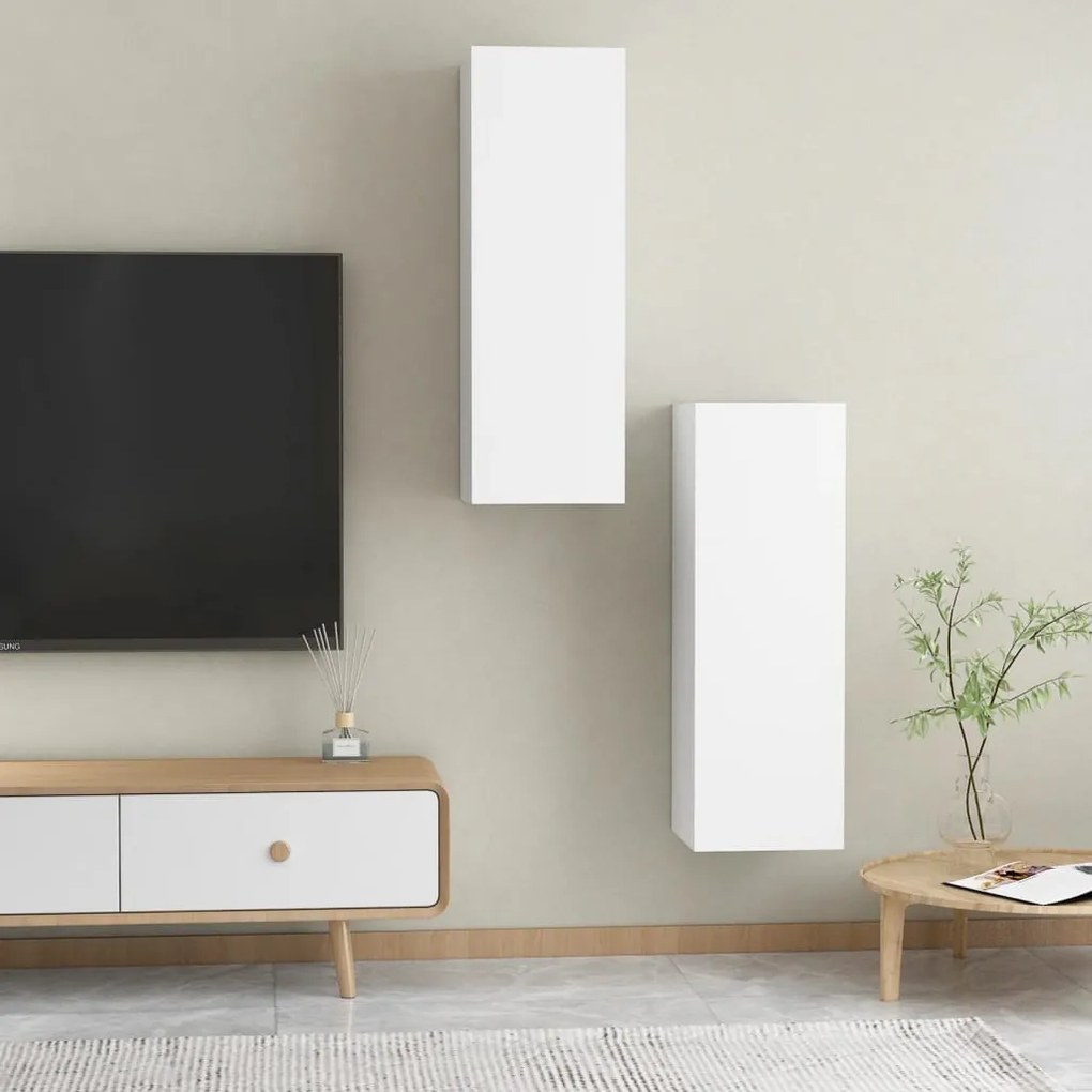 Móveis de TV 2 pcs 30,5x30x90 cm derivados de madeira branco
