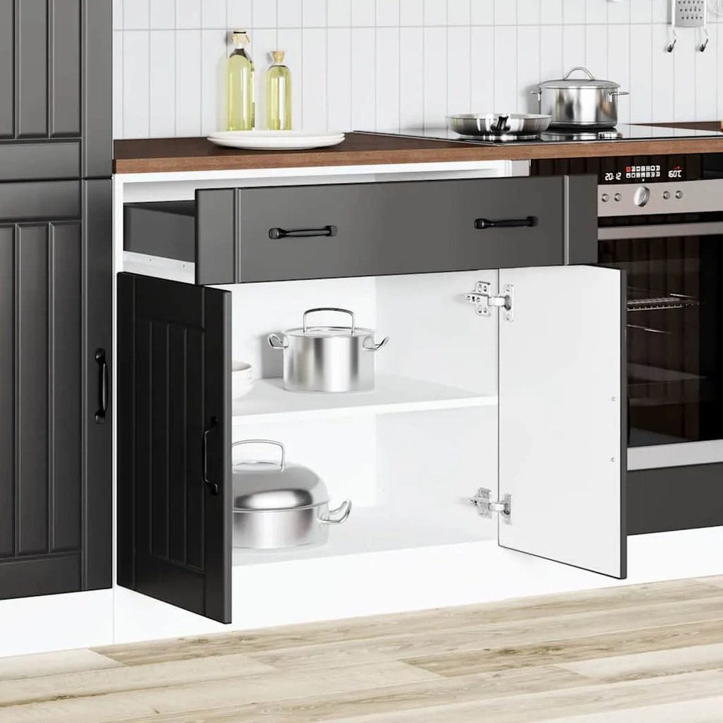 vidaXL Armário de cozinha baixo Lucca derivados de madeira preto