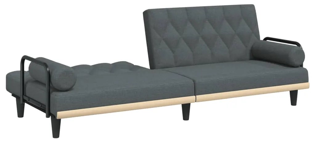 Sofá-cama com apoio de braços tecido cinzento-escuro