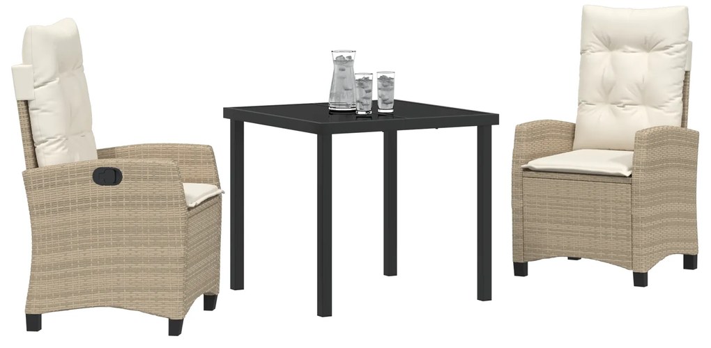 Conjunto de Jantar de Jardim de 3 Peças da com Almofadas - Rattan Poli