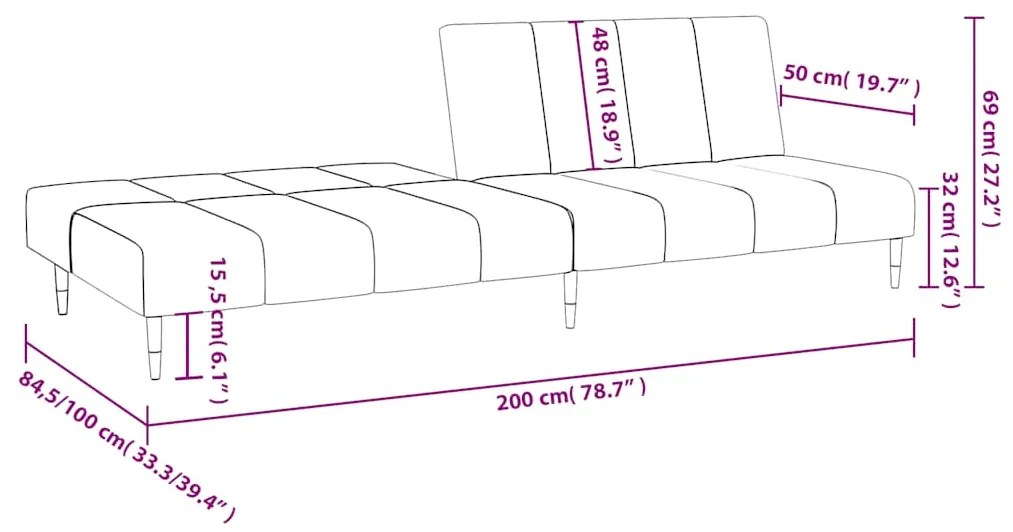 Sofá-cama de 2 lugares veludo castanho