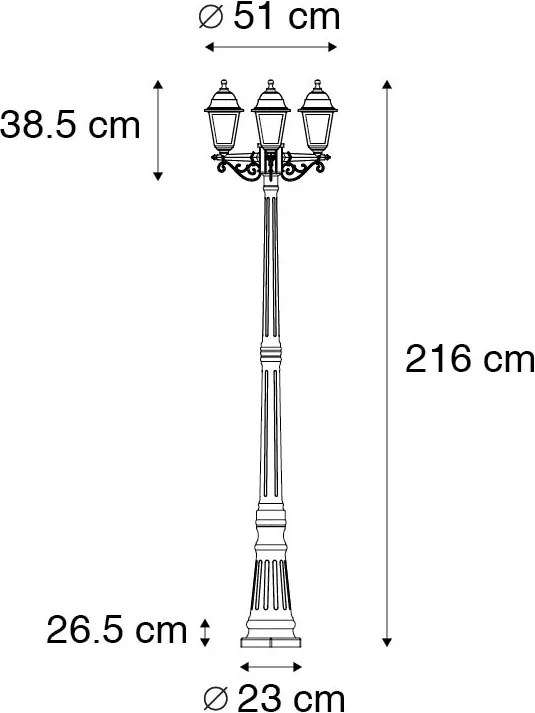 Lanterna clássica preta 3 luzes IP44 - Capital