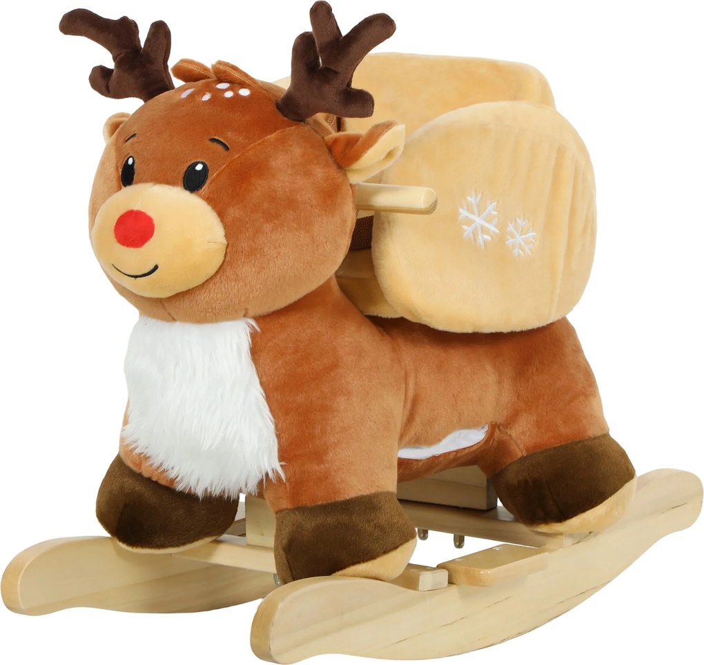 Cavalo de balanço para crianças, rena de brinquedo de balanço para bebés com canções de embalar, cinto de segurança, 65 x 32 x 55 cm, castanho