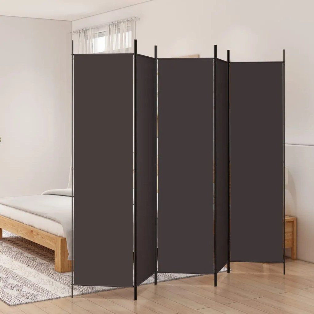 350187 vidaXL Biombo/divisória com 5 painéis 250x200 cm tecido castanho