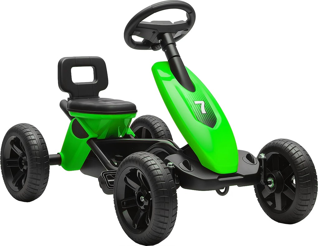 Kart a pedais para crianças, karting infantil para idades entre os 2 e os 5 anos com rodas silenciosas em EVA, com marcha à frente e à ré, verde